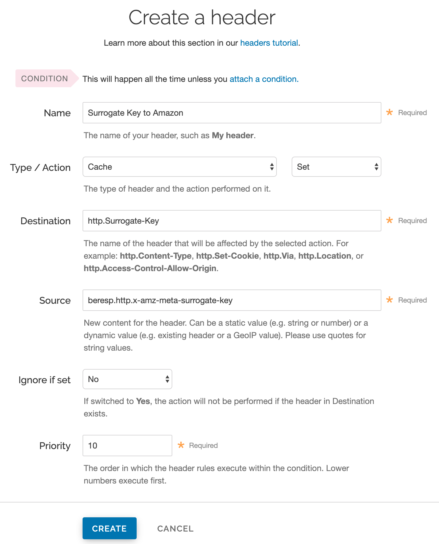 the Header window with surrogate key info filled in