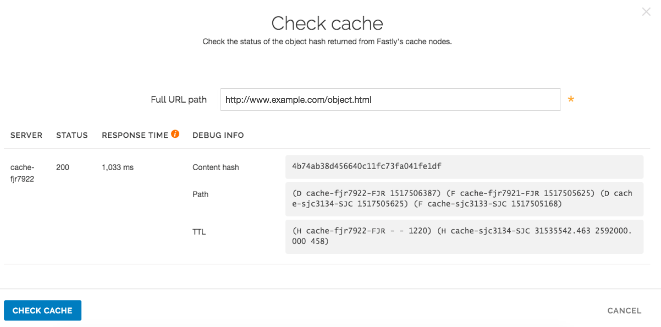 the Check Cache results