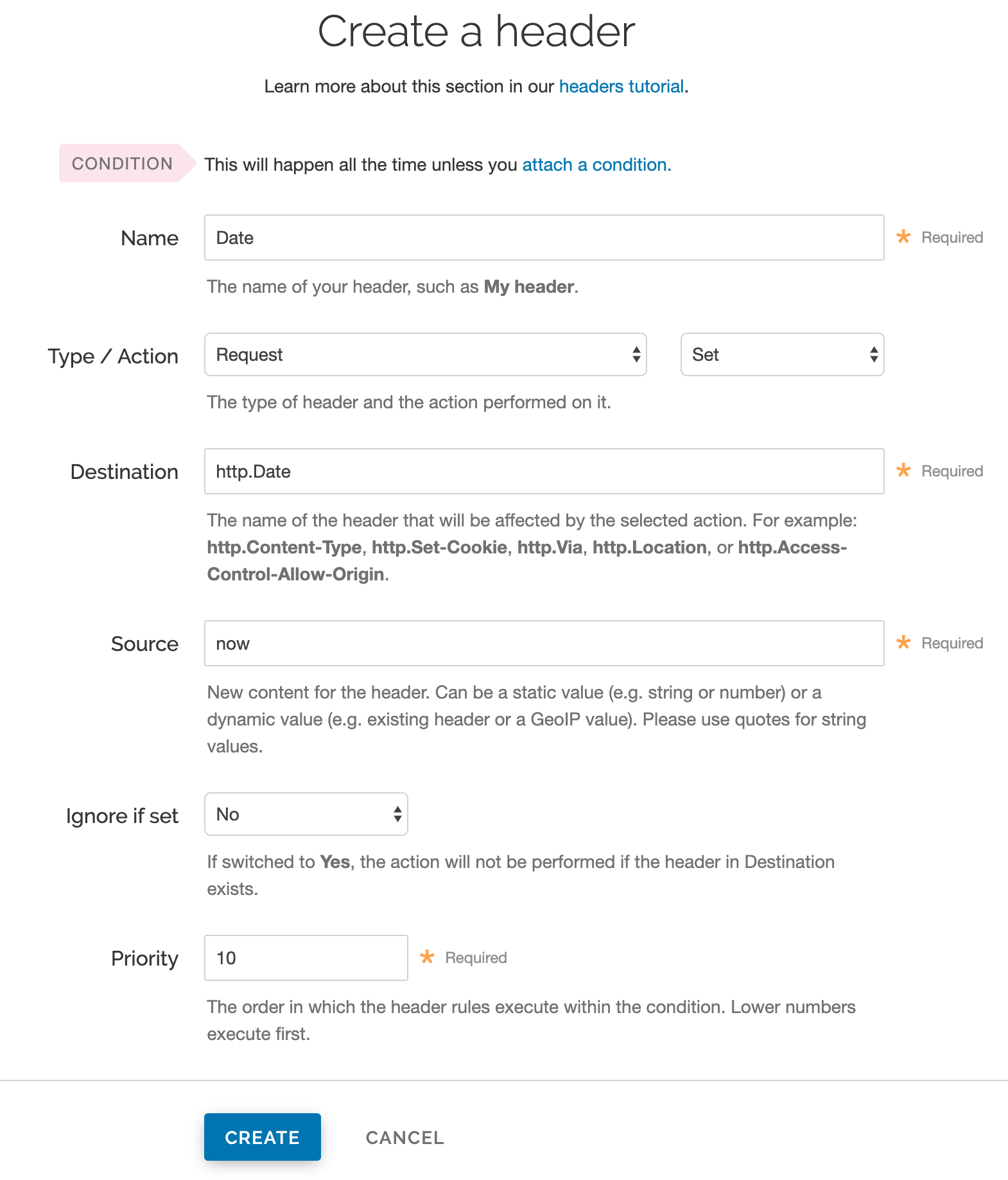 creating a date header via the header page