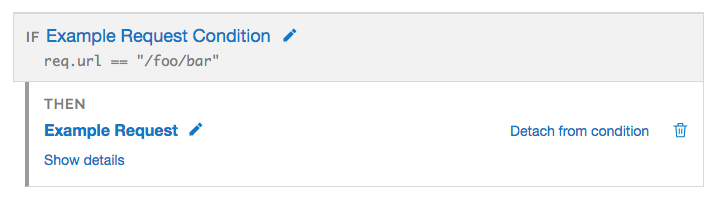 an example request setting with an attached condition and the details hidden