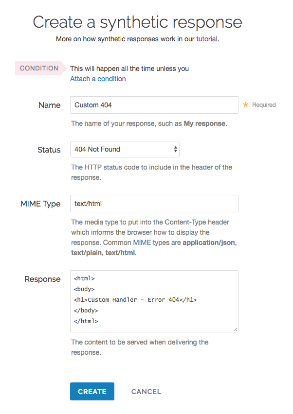 the Create a synthetic response page